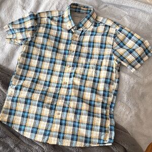 EUC Men’s Eddie Bauer Blue/Yellow Plaid S/S Performance Shirt Size M
